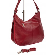 На фото 3 - Женская сумка хобо из натуральной кожи с асимметричными карманами, цвет бордовый
