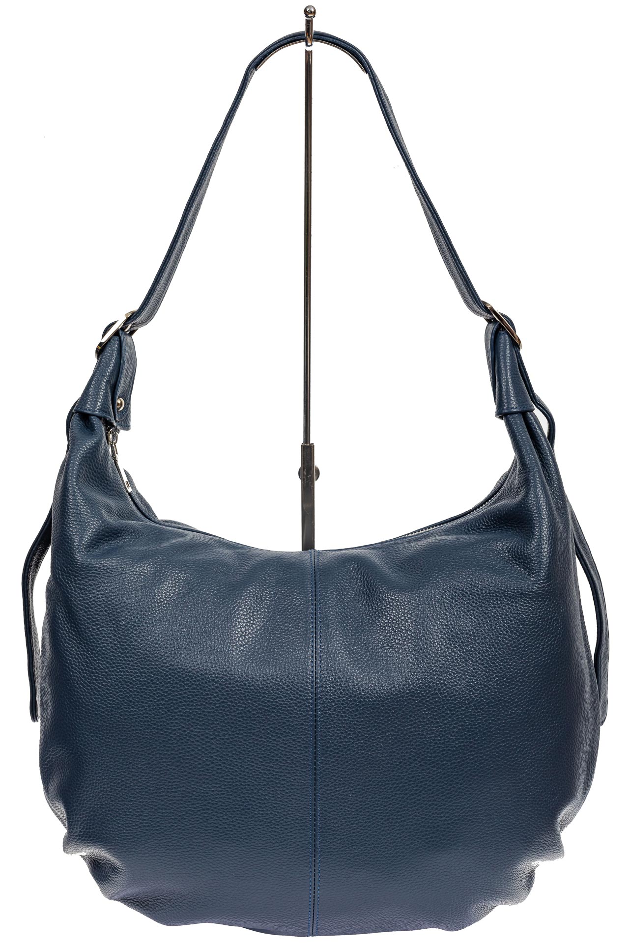 На фото 2 - Мягкая женская сумка хобо из натуральной кожи, цвет тёмно-синий