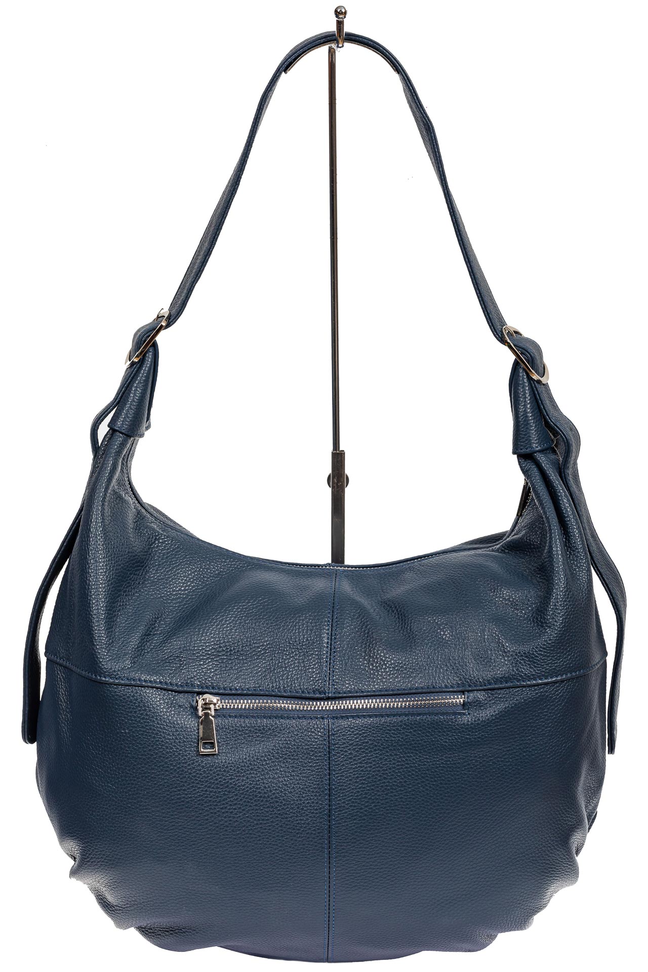 На фото 3 - Мягкая женская сумка хобо из натуральной кожи, цвет тёмно-синий