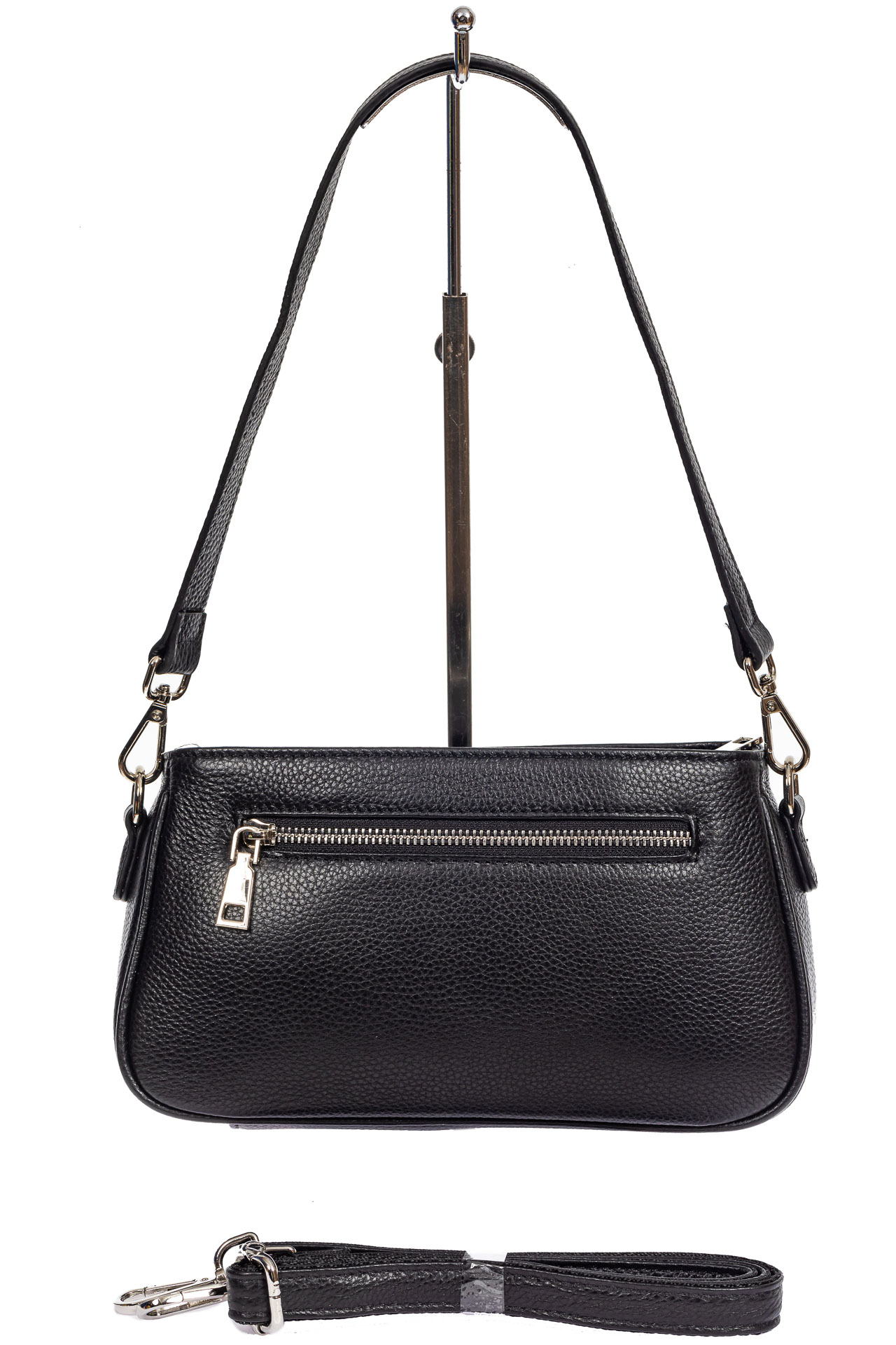 На фото 3 - Кожаная женская сумка-багет, цвет чёрный
