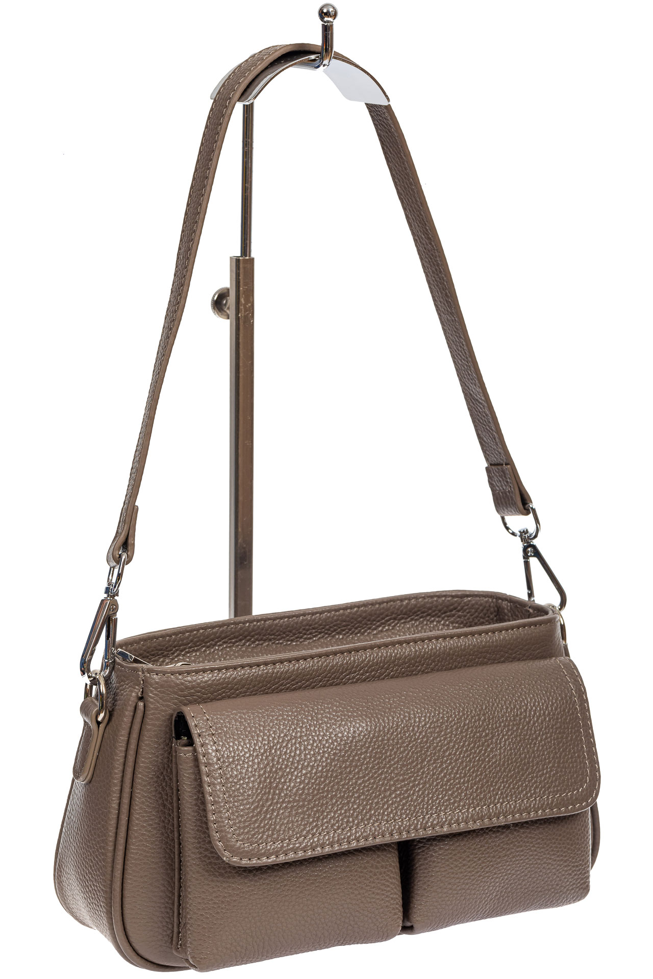 На фото 1 - Кожаная женская сумка-багет, цвет серый
