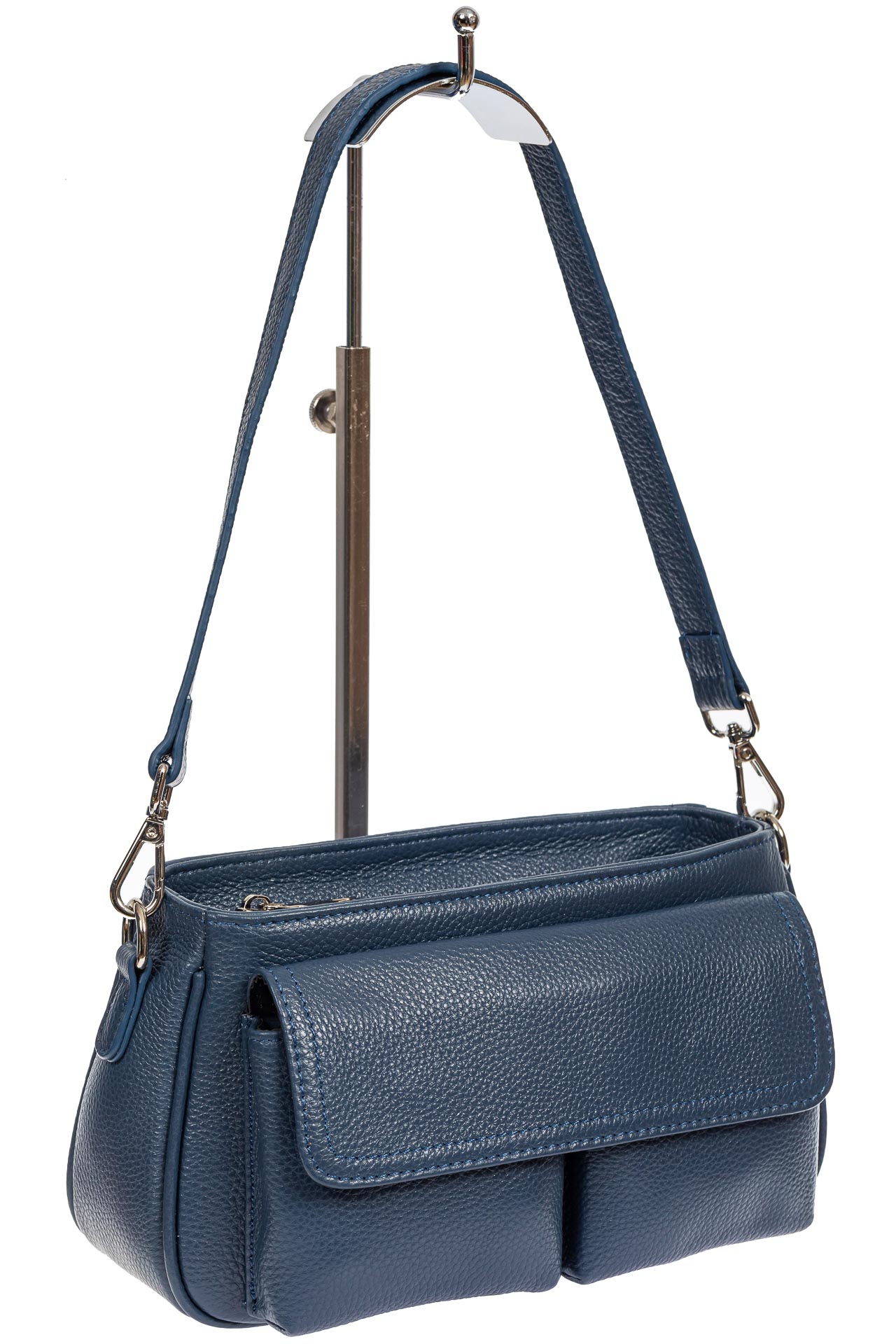 На фото 1 - Кожаная женская сумка-багет, цвет тёмно-синий