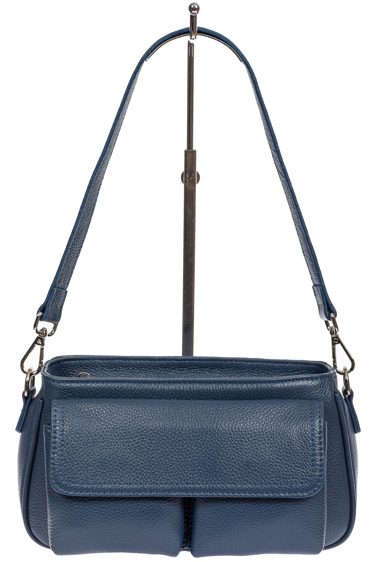 На фото 2 - Кожаная женская сумка-багет, цвет тёмно-синий