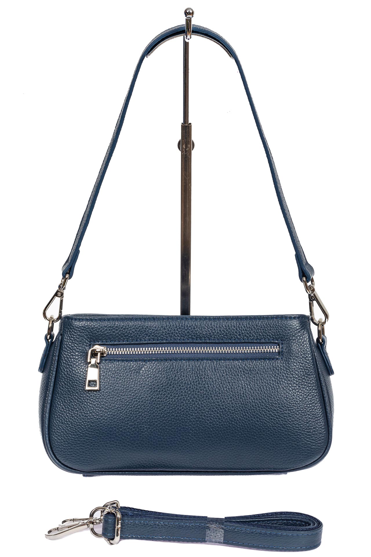 На фото 3 - Кожаная женская сумка-багет, цвет тёмно-синий