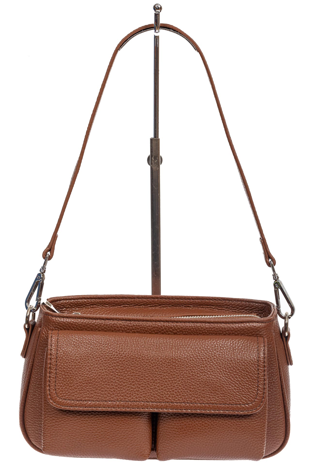 На фото 2 - Кожаная женская сумка-багет, цвет коричневый