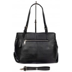 На фото 3 - Женская сумка тоут из натуральной кожи с декоративной подвеской, чёрная