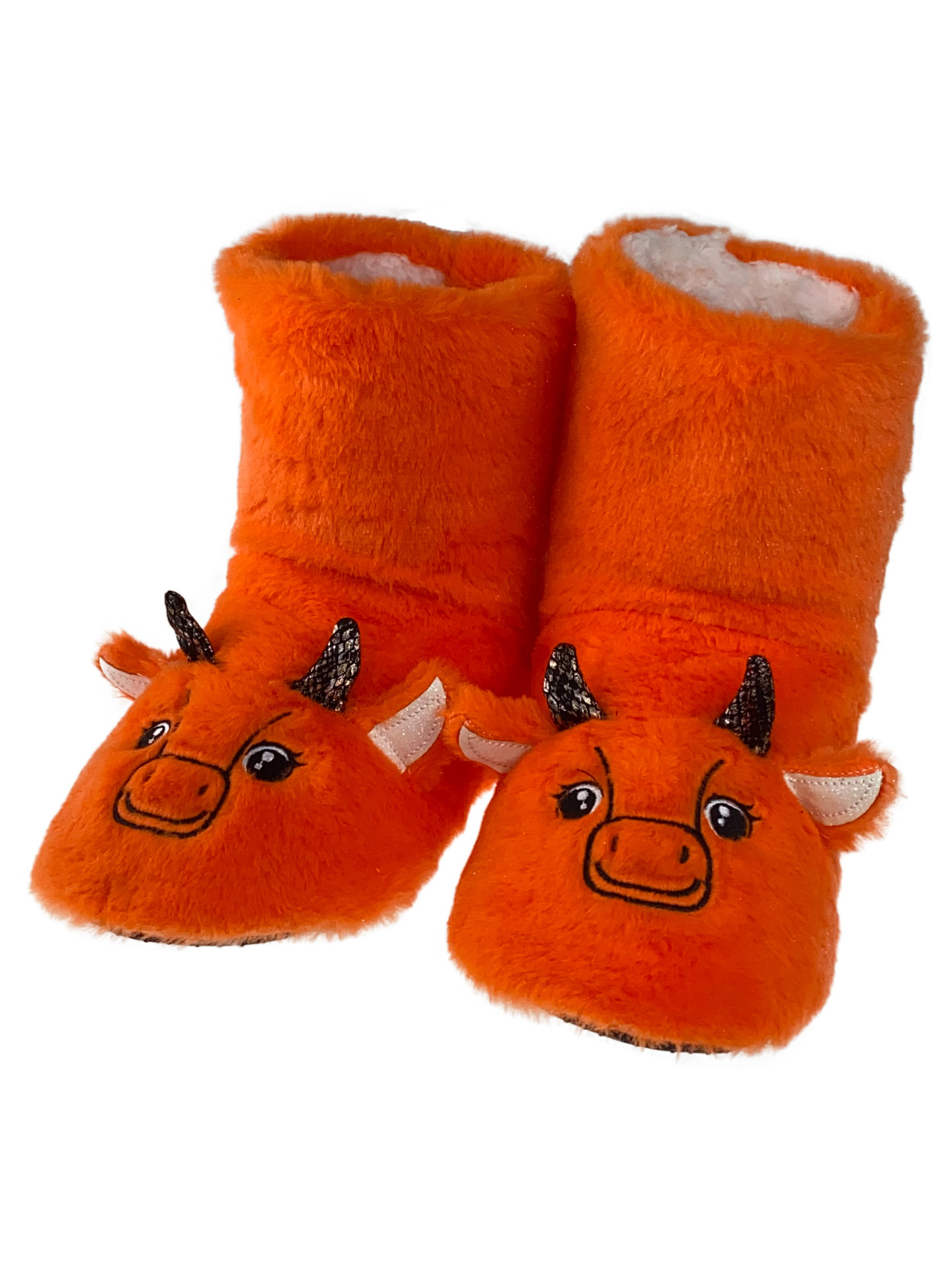 На фото 1 - Домашние женские тапочки-угги в виде символов года - бычков, цвет оранжевый