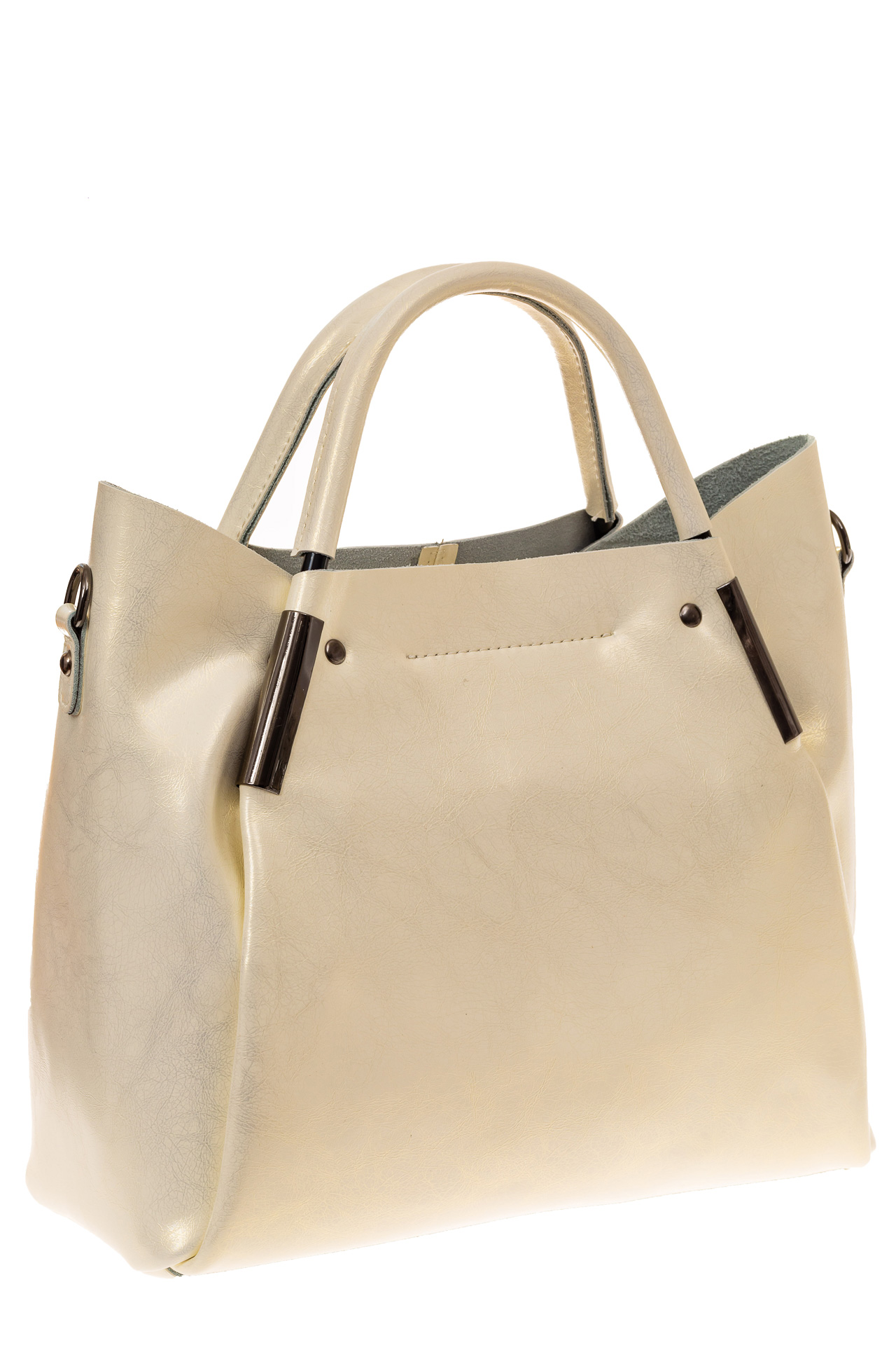 На фото 1 - Женская сумка-тоут из натуральной кожи, цвет белый перламутр