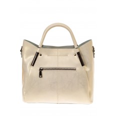 На фото 2 - Женская сумка-тоут из натуральной кожи, цвет белый перламутр