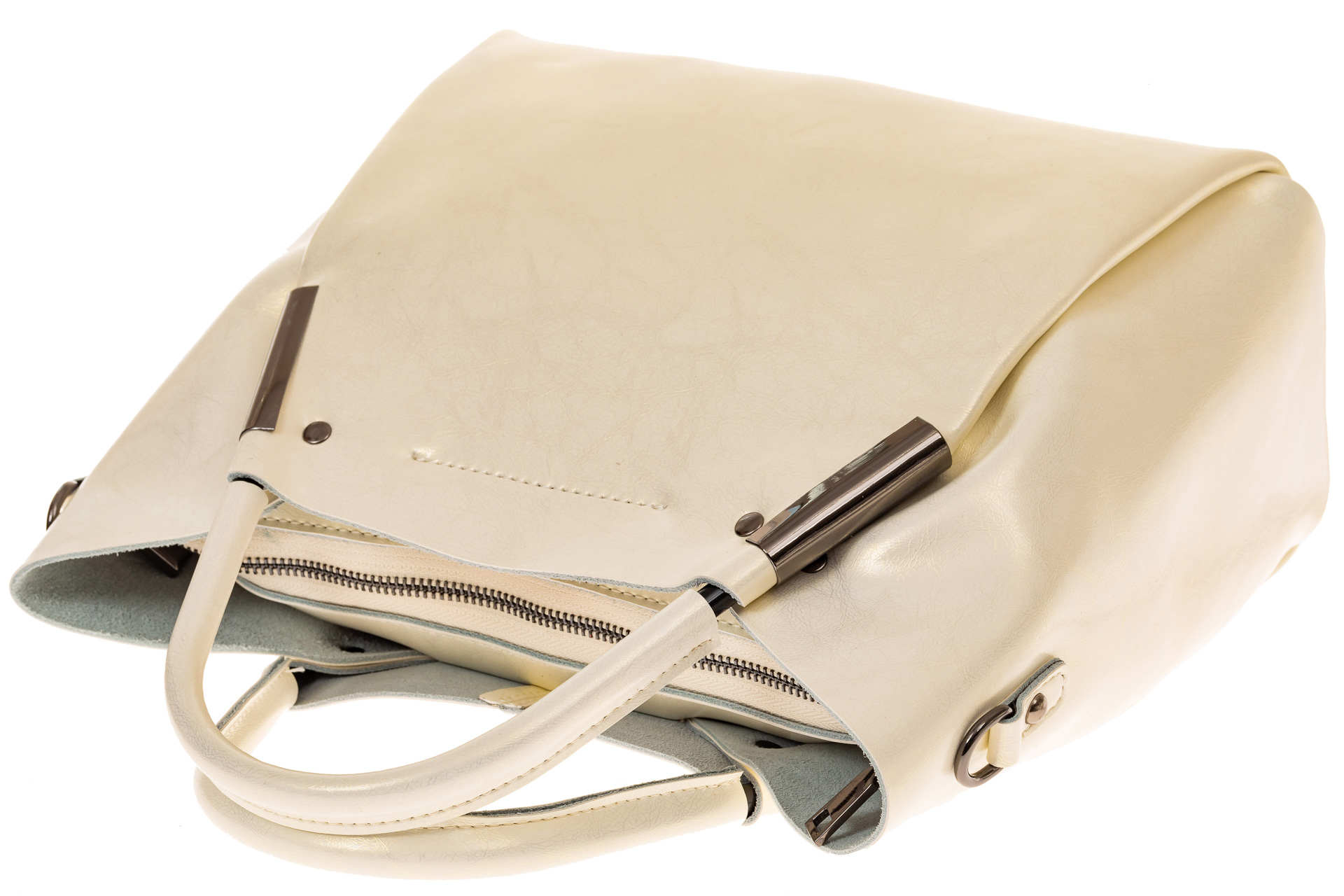 На фото 3 - Женская сумка-тоут из натуральной кожи, цвет белый перламутр