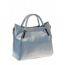 На фото 1 - Женская сумка-тоут из натуральной кожи, цвет голубой перламутр