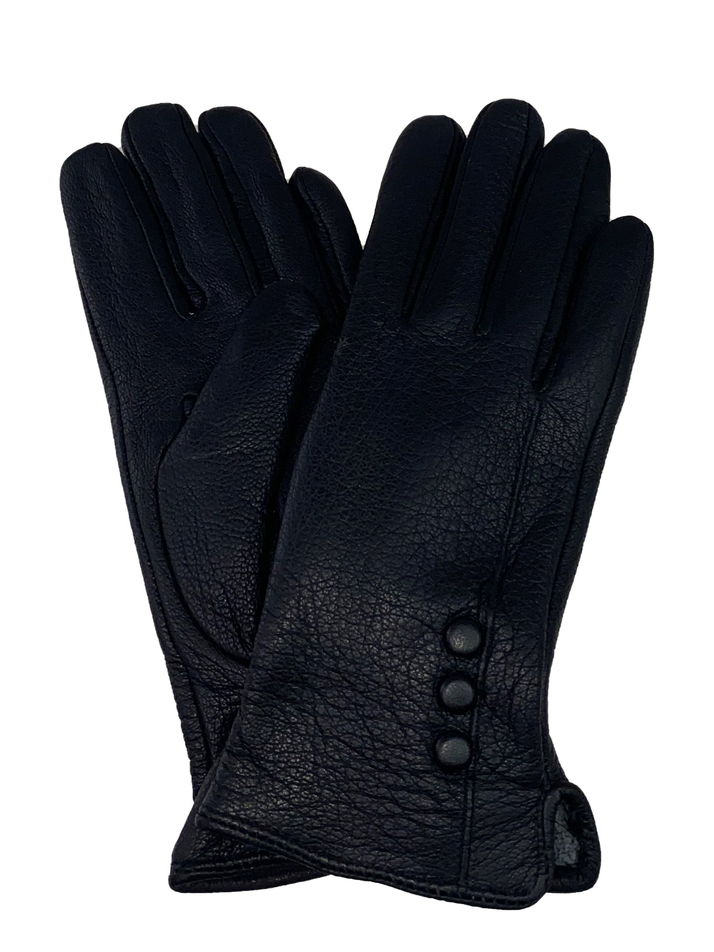 На фото 1 - Женские утеплённые перчатки из натуральной кожи оленя, цвет чёрный