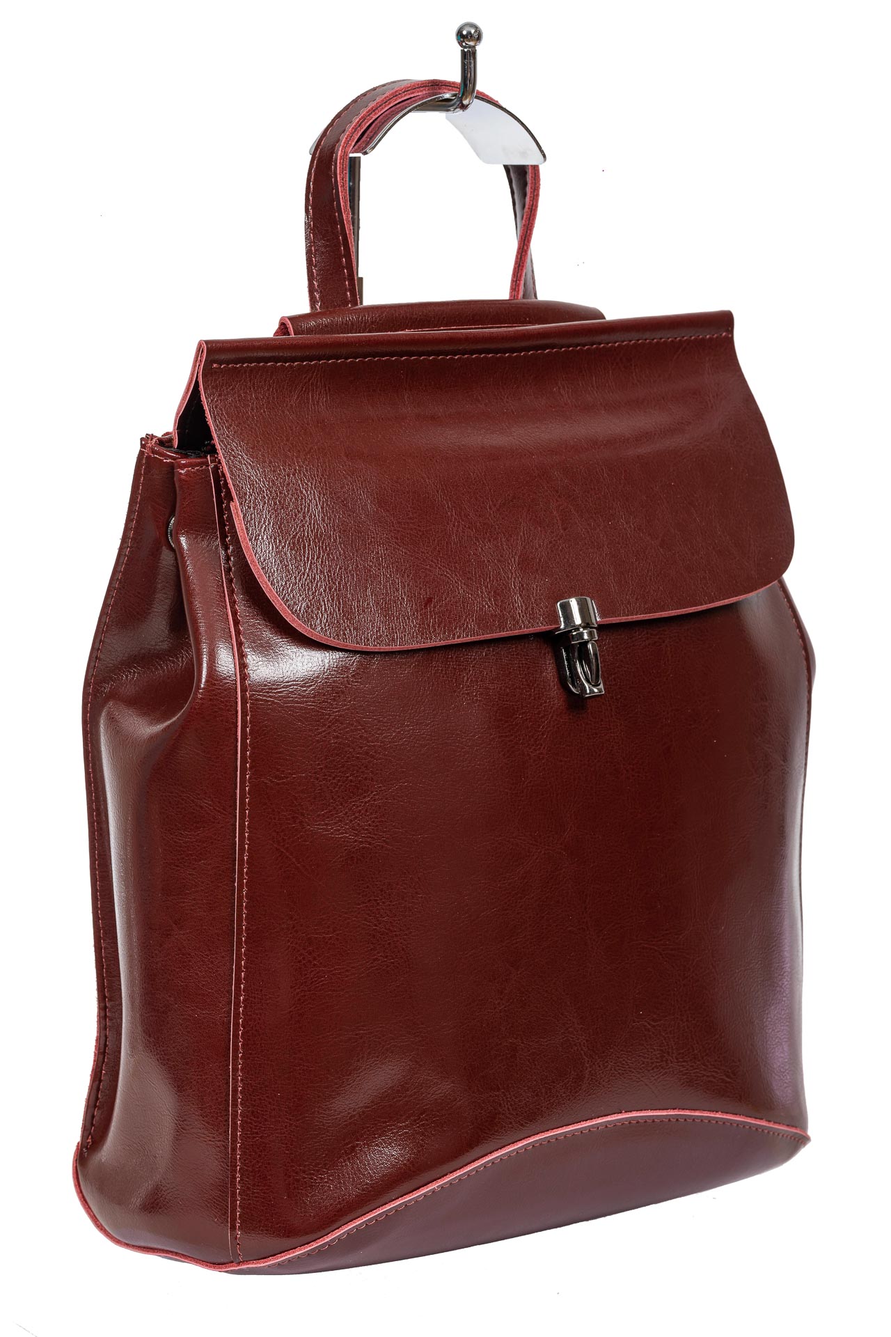 На фото 1 - Женская сумка-рюкзак из натуральной кожи, цвет тёмно-бордовый
