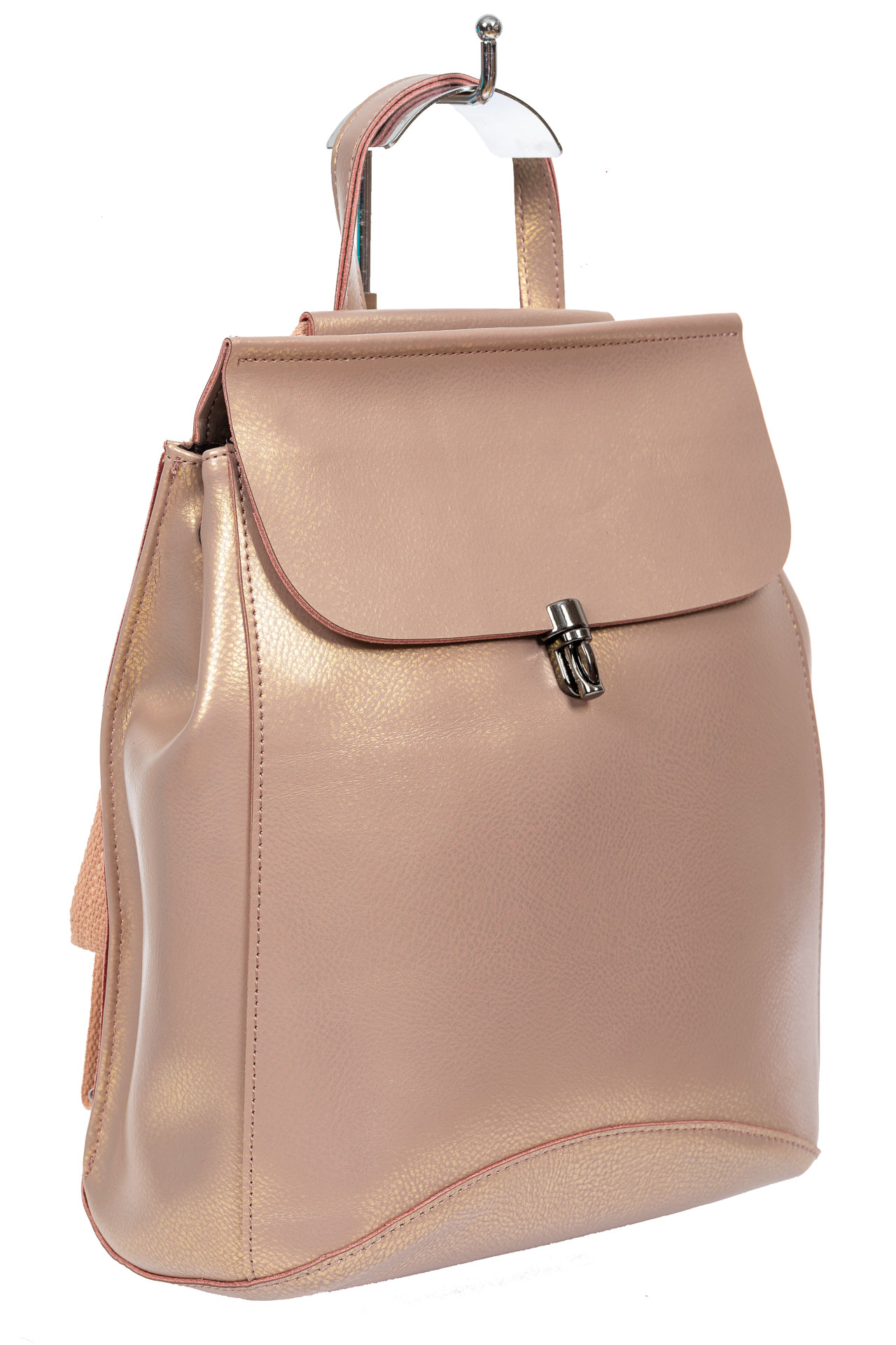 На фото 1 - Женская сумка-рюкзак из натуральной кожи, цвет розовый с перламутром