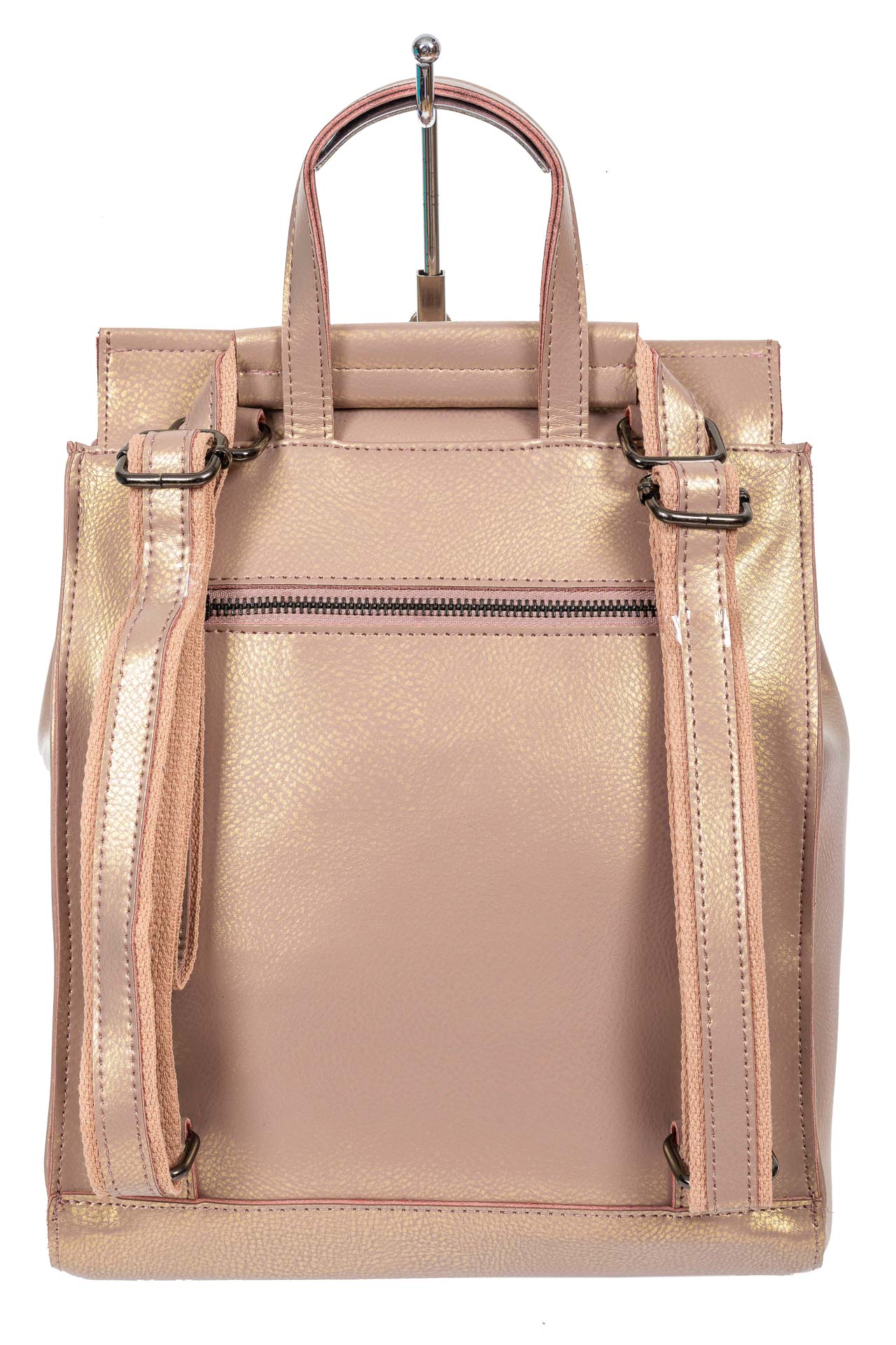 На фото 3 - Женская сумка-рюкзак из натуральной кожи, цвет розовый с перламутром