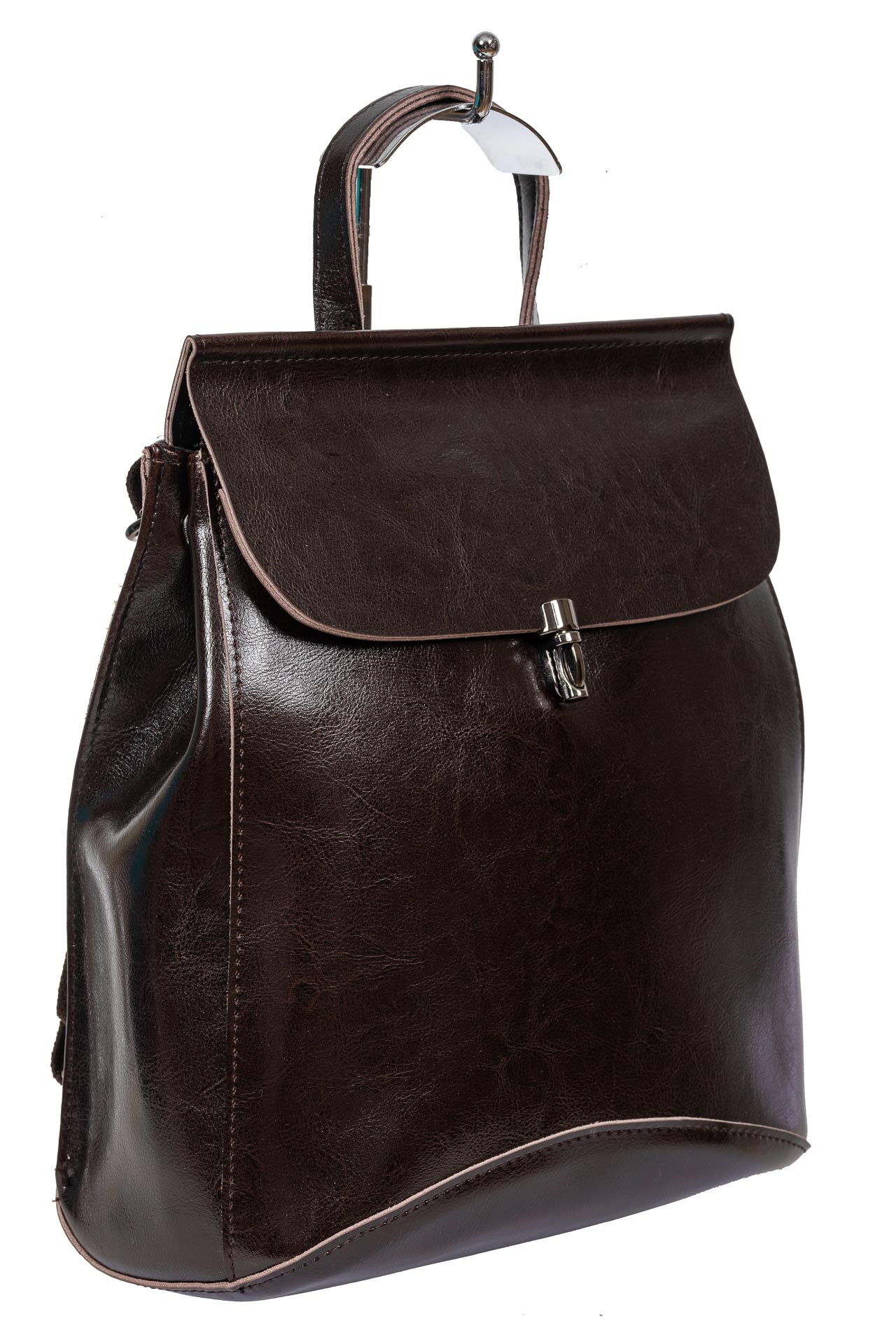 На фото 1 - Женская сумка-рюкзак из натуральной кожи, цвет шоколад 
