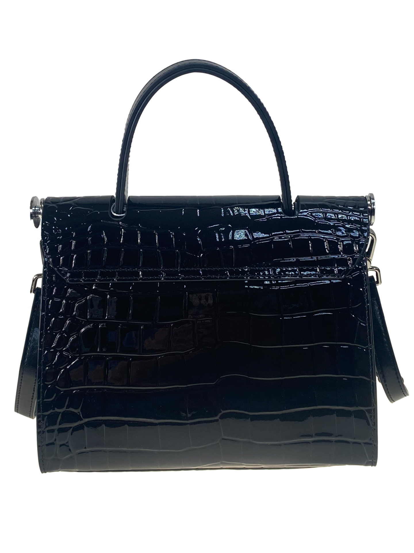 На фото 2 - Женская сумка из натуральной лаковой кожи, цвет черный