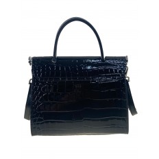 На фото 2 - Женская сумка из натуральной лаковой кожи, цвет черный