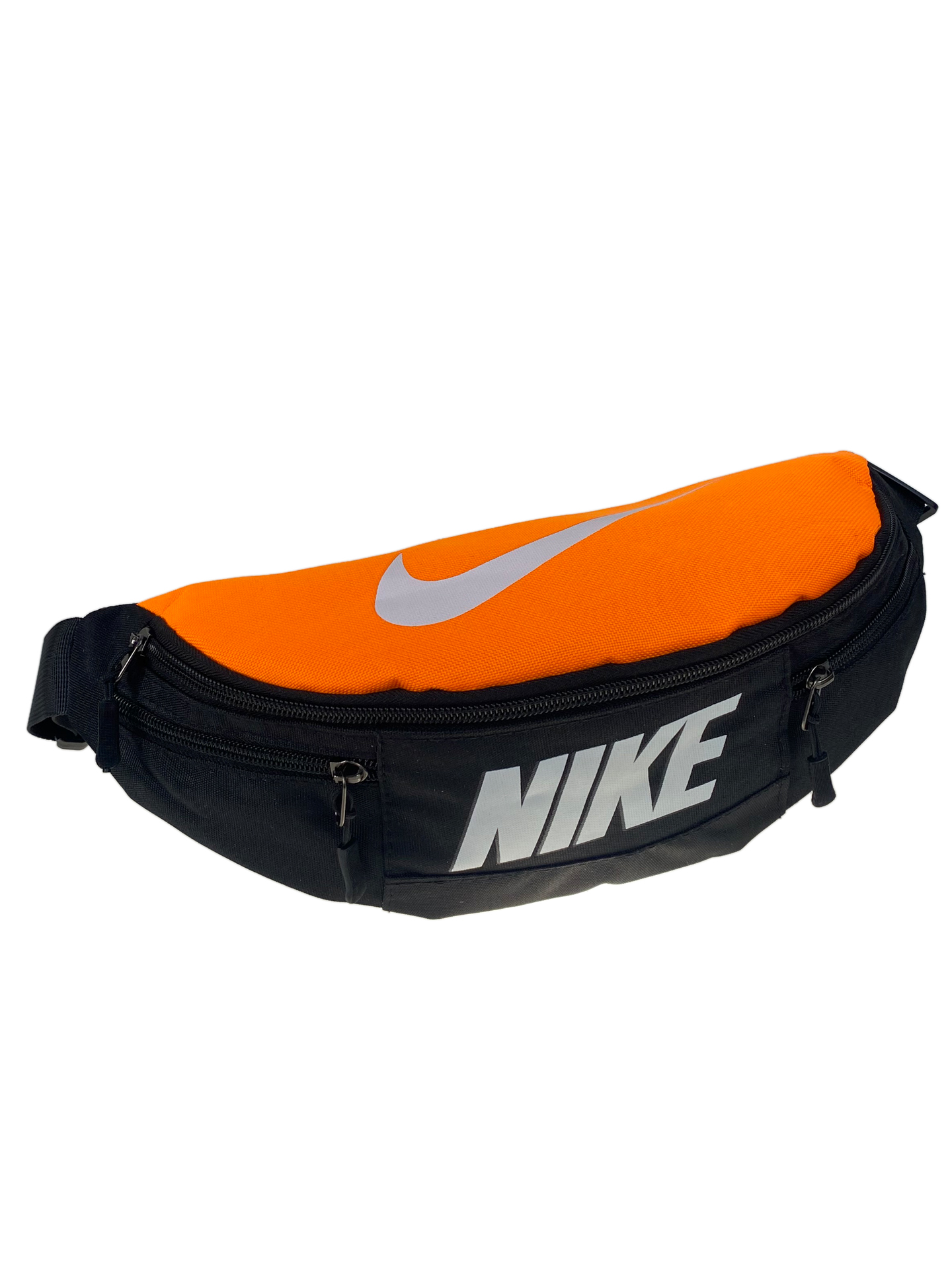 На фото 1 - Мужская поясная сумка из текстиля, цвет черный/оранжевый
