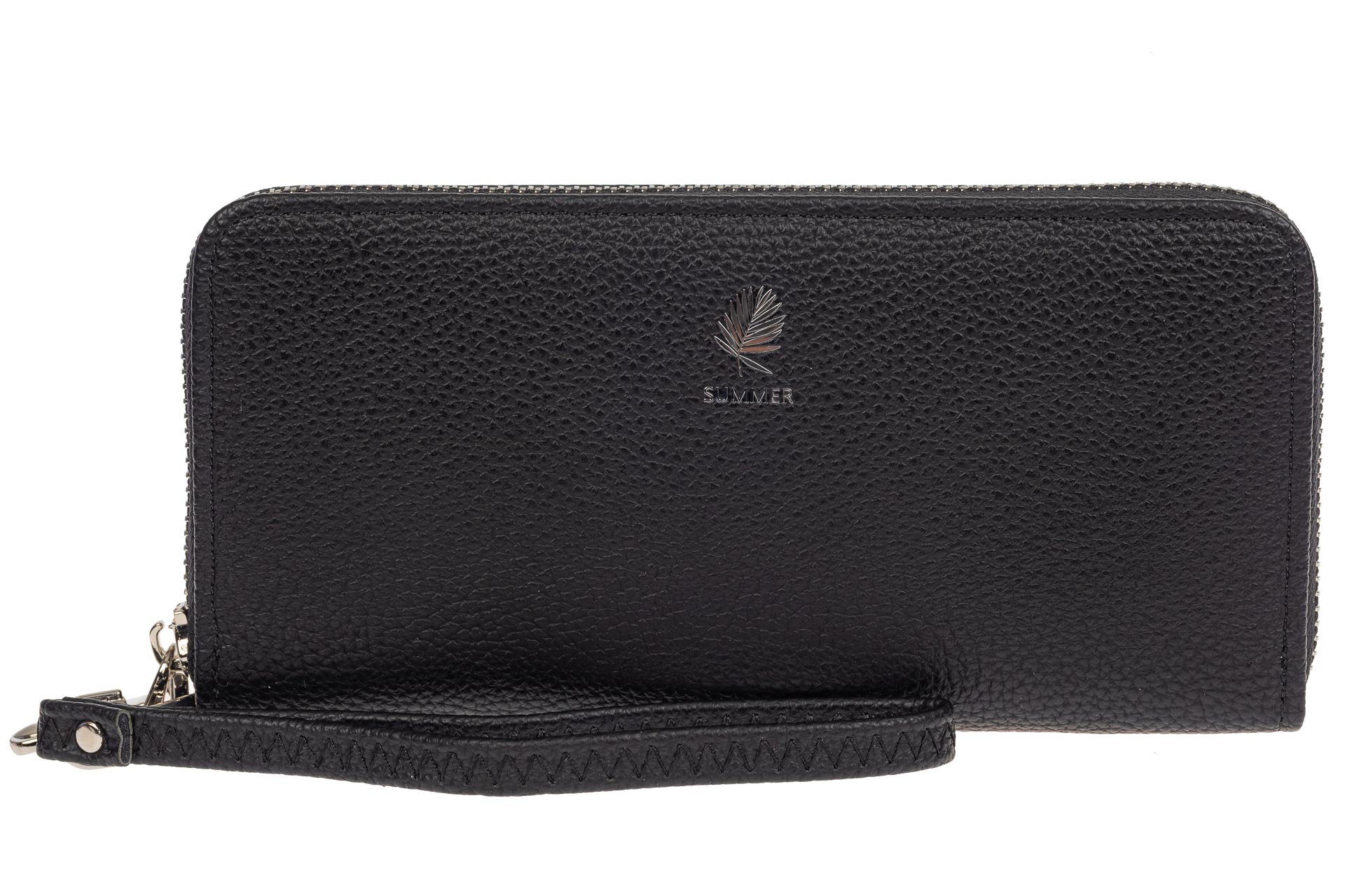 На фото 1 - Женский кошелёк-клатч из фактурной искусственной кожи, цвет чёрный