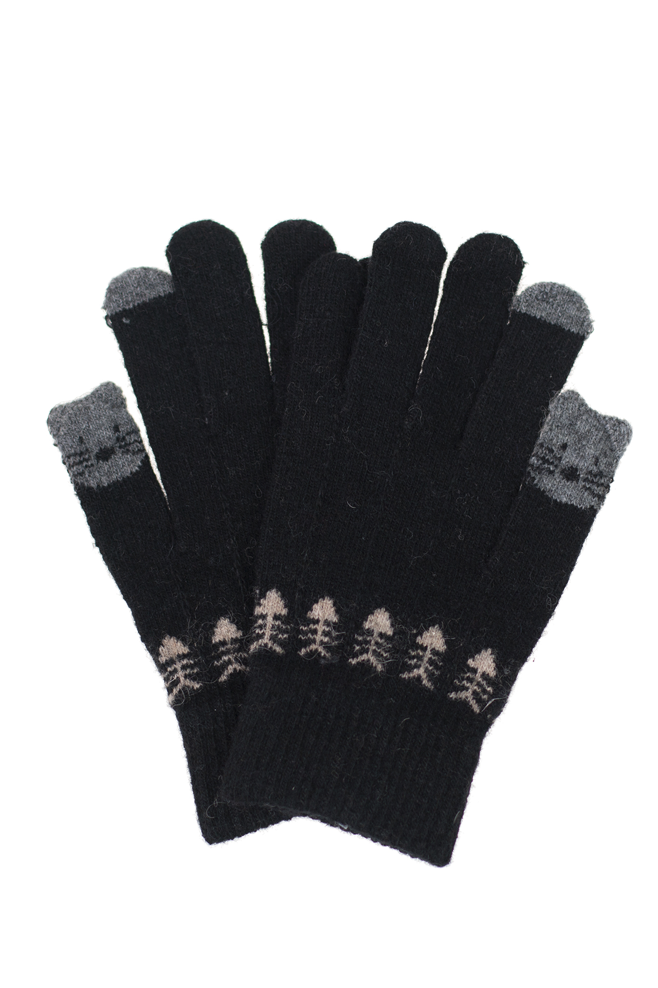 На фото 1 - Забавные шерстяные перчатки с рисунком, цвет чёрный