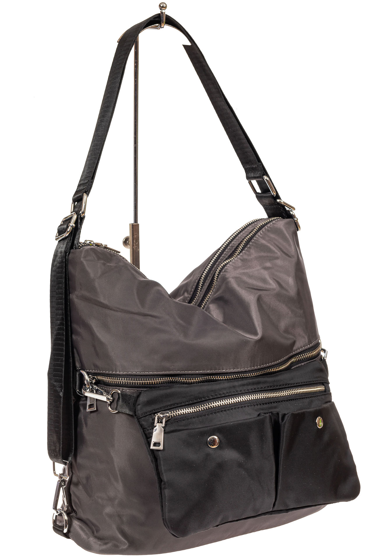 На фото 1 - Женская текстильная сумка - рюкзак, серый