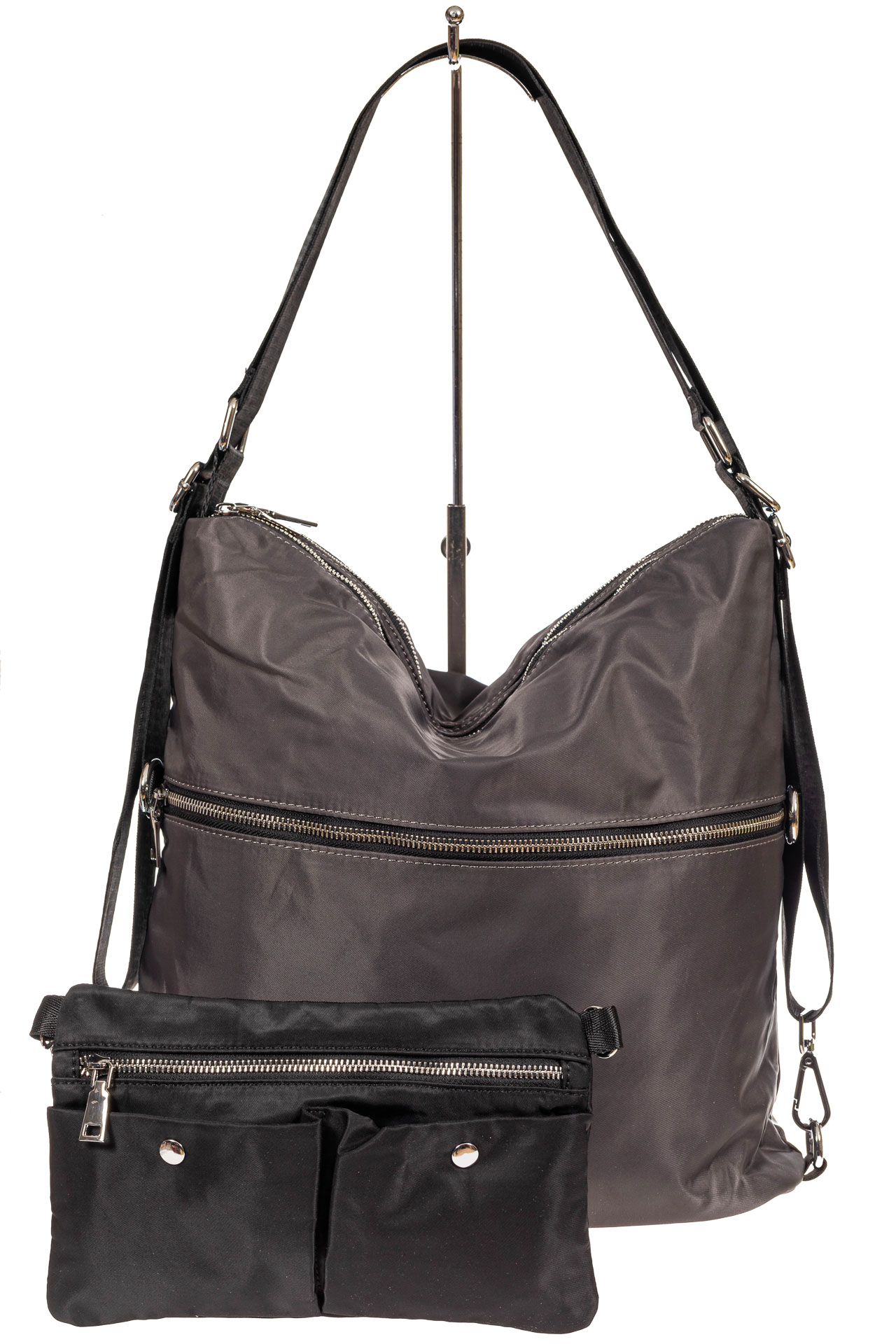На фото 2 - Женская текстильная сумка - рюкзак, серый