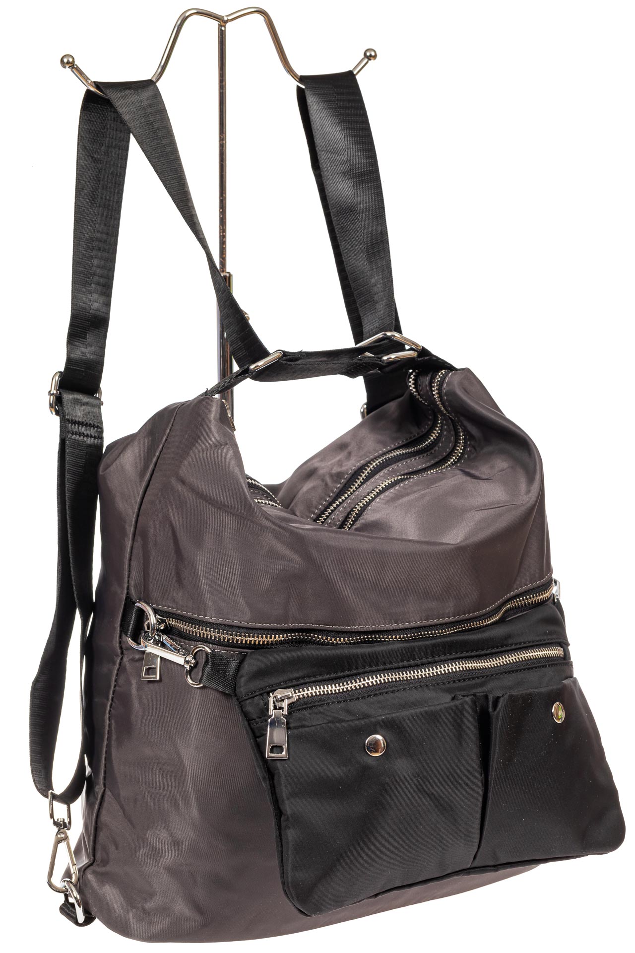 На фото 4 - Женская текстильная сумка - рюкзак, серый
