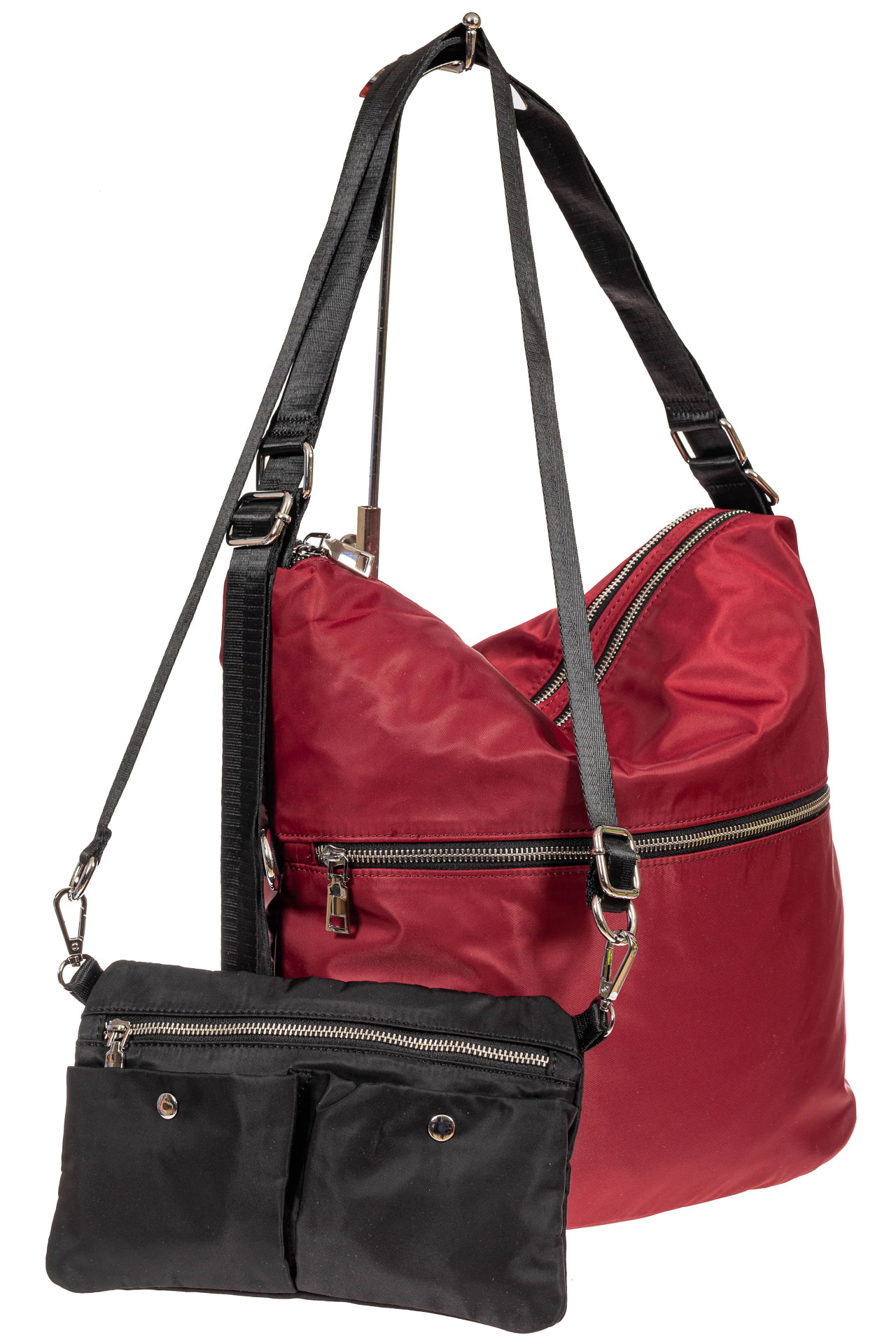 На фото 1 - Женская текстильная сумка - рюкзак, бордо
