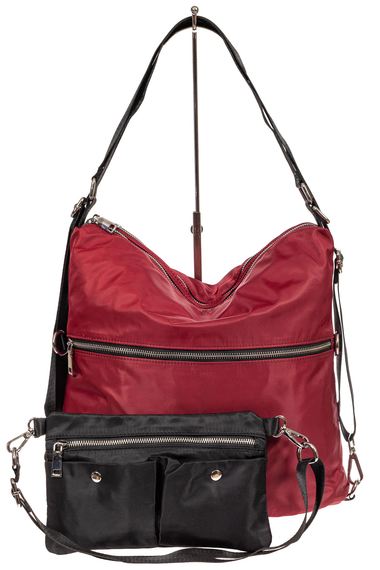 На фото 2 - Женская текстильная сумка - рюкзак, бордо