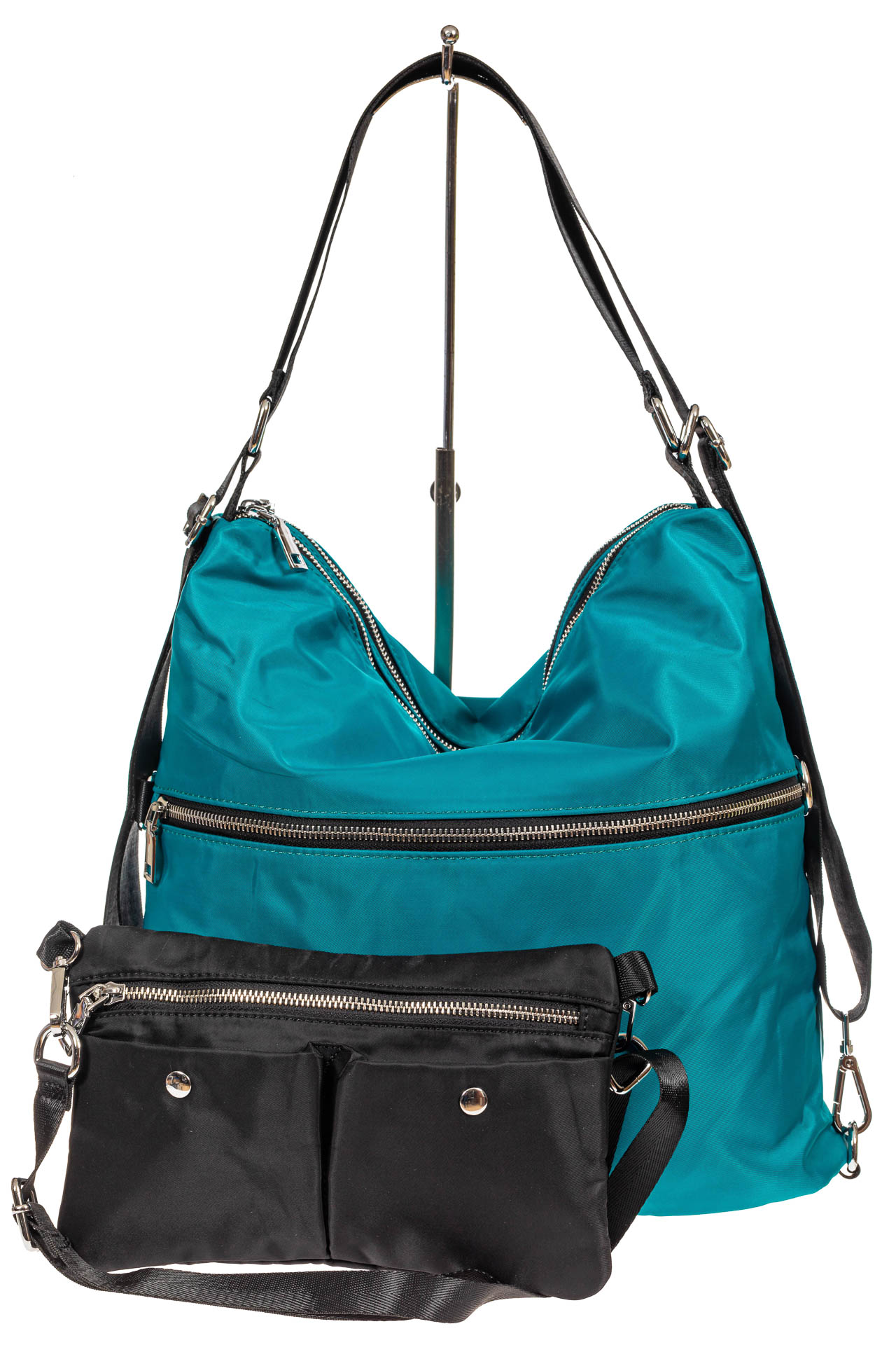 На фото 2 - Женская текстильная сумка - рюкзак, зеленая