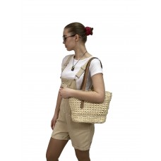 На фото 1 - Плетеная сумка-корзинка из соломки, цвет молочный