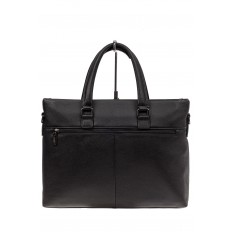 На фото 3 - Мужской кожаный портфель с отделением под ноутбук, цвет черный
