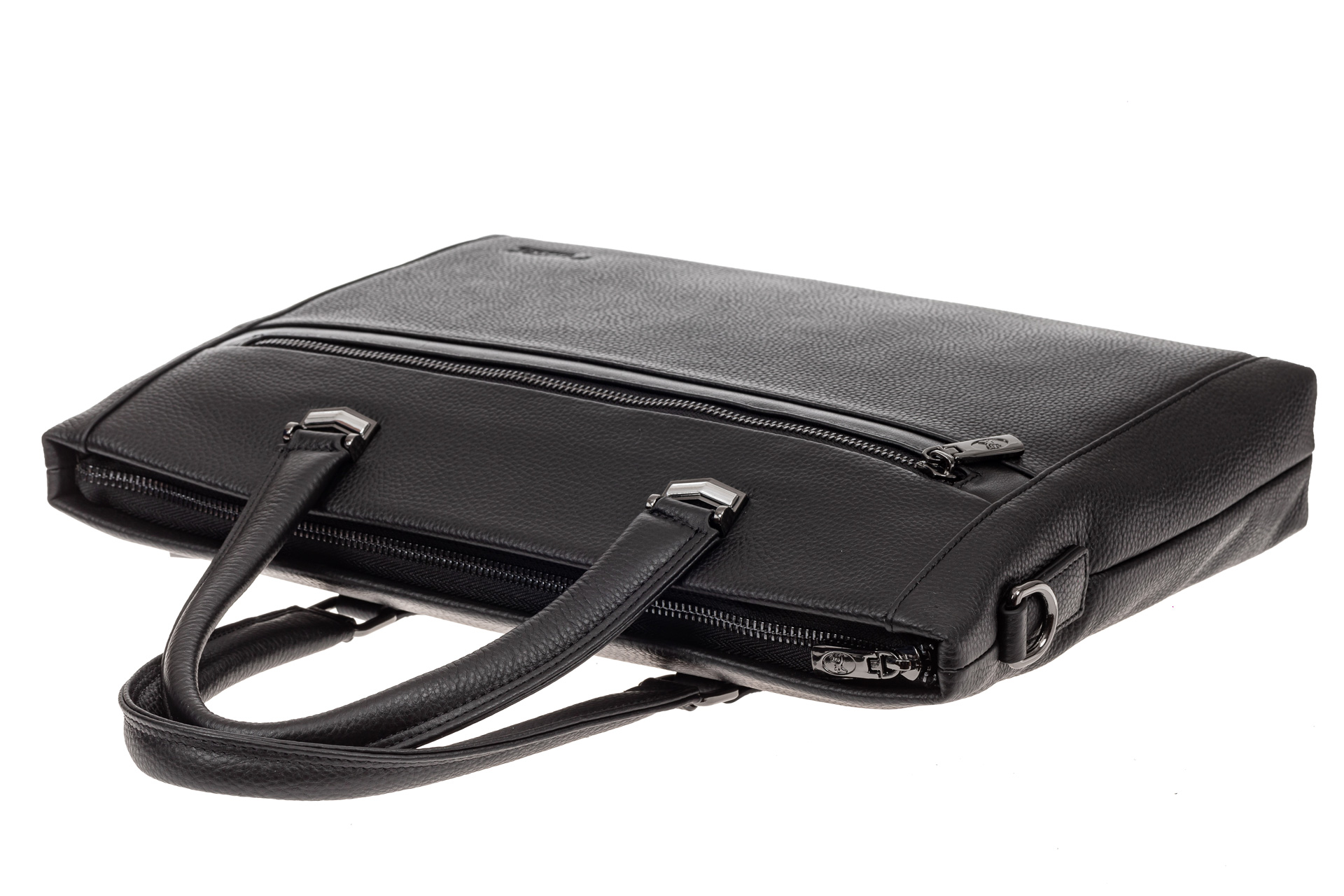 На фото 4 - Мужской кожаный портфель с отделением под ноутбук, цвет черный