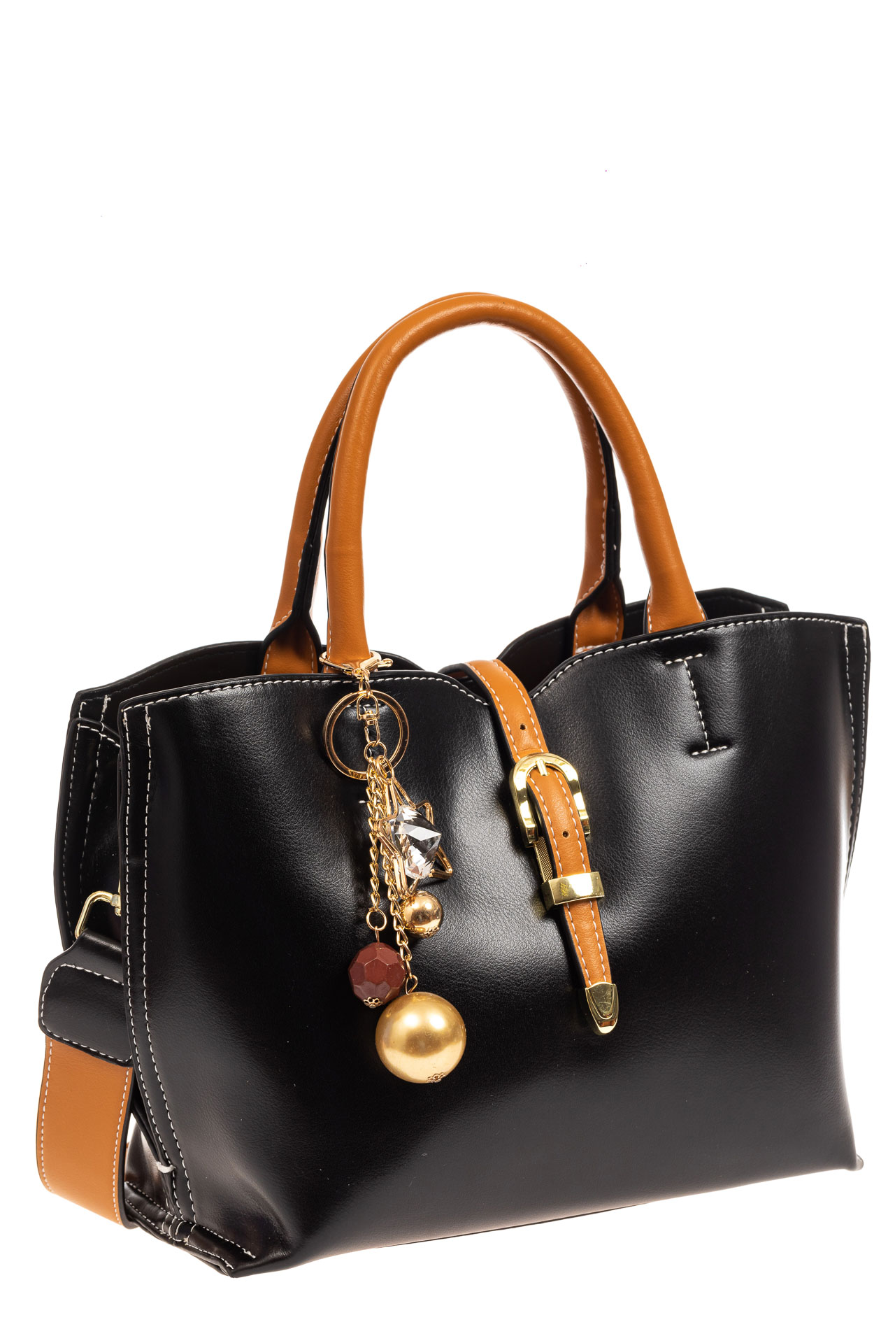 На фото 1 - Женская сумка тоут из искусственной кожи (экокожи), цвет черный