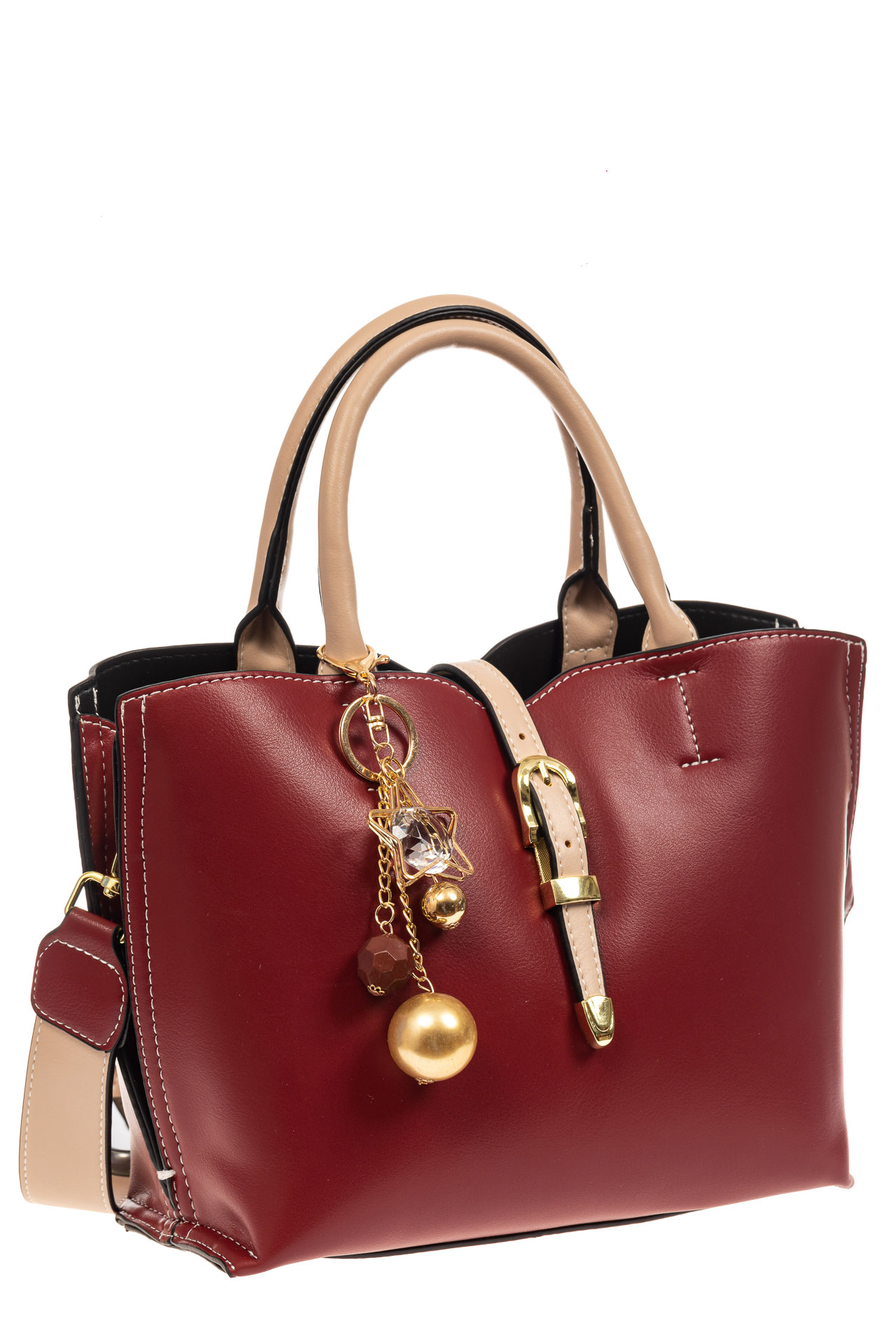 На фото 1 - Женская сумка тоут из искусственной кожи (экокожи), цвет бордовый