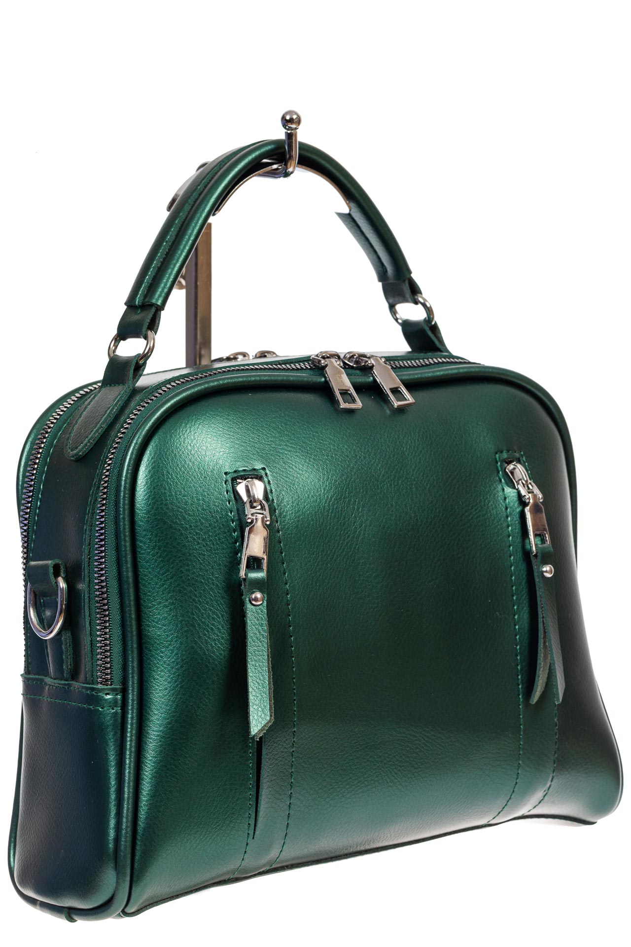 На фото 1 - Женская сумка-купол из искусственной кожи, цвет перламутровый зелёный