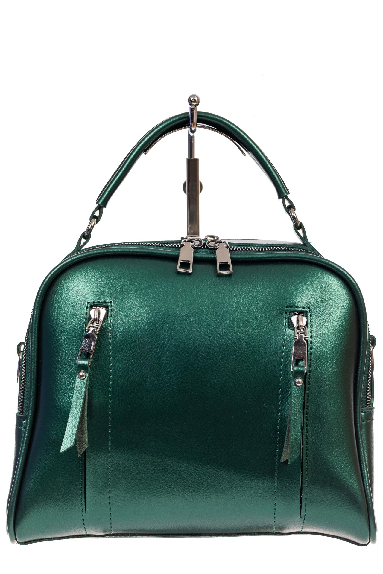 На фото 2 - Женская сумка-купол из искусственной кожи, цвет перламутровый зелёный