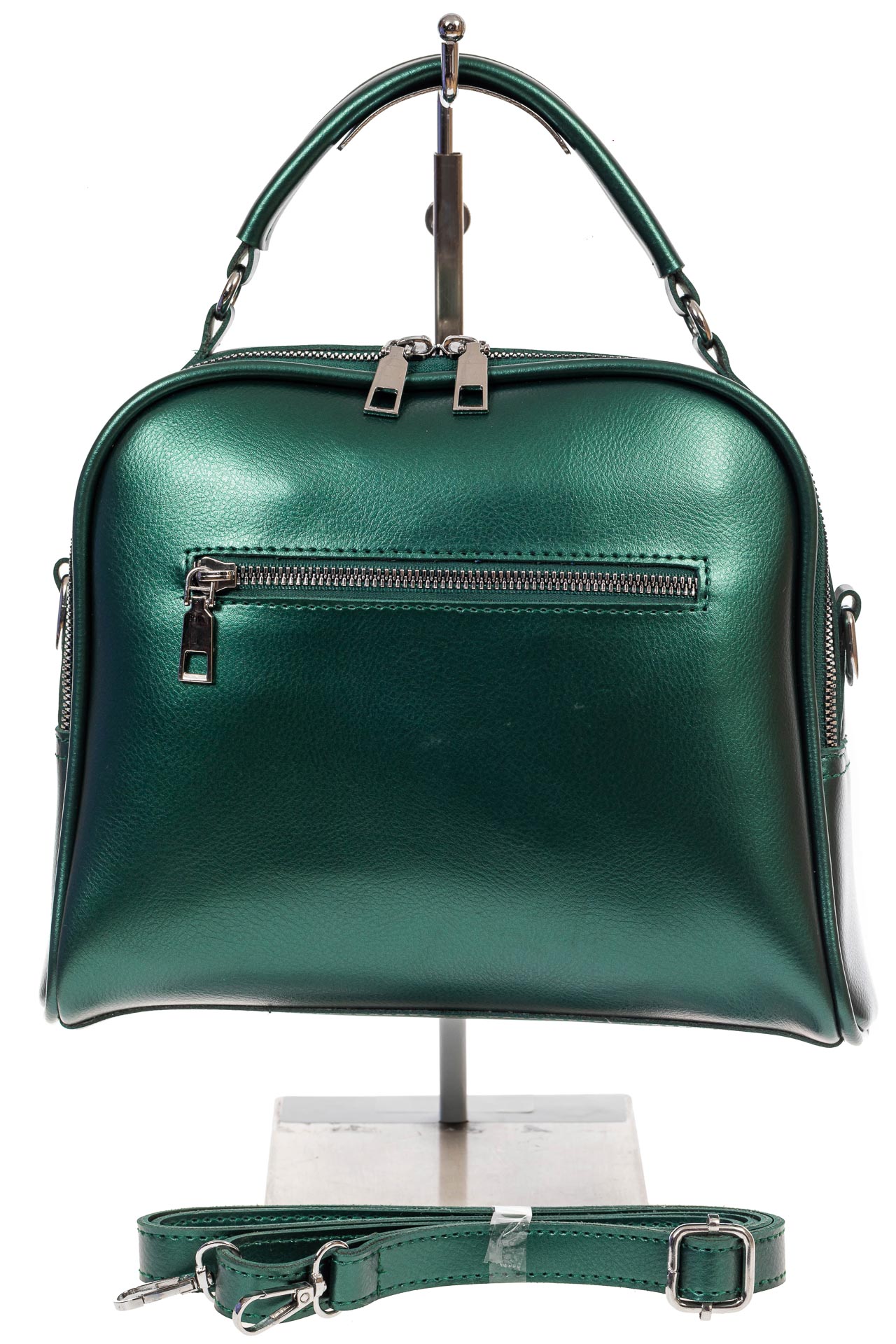 На фото 3 - Женская сумка-купол из искусственной кожи, цвет перламутровый зелёный