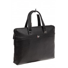На фото 1 - Мужской кожаный портфель с отделением под ноутбук, цвет черный