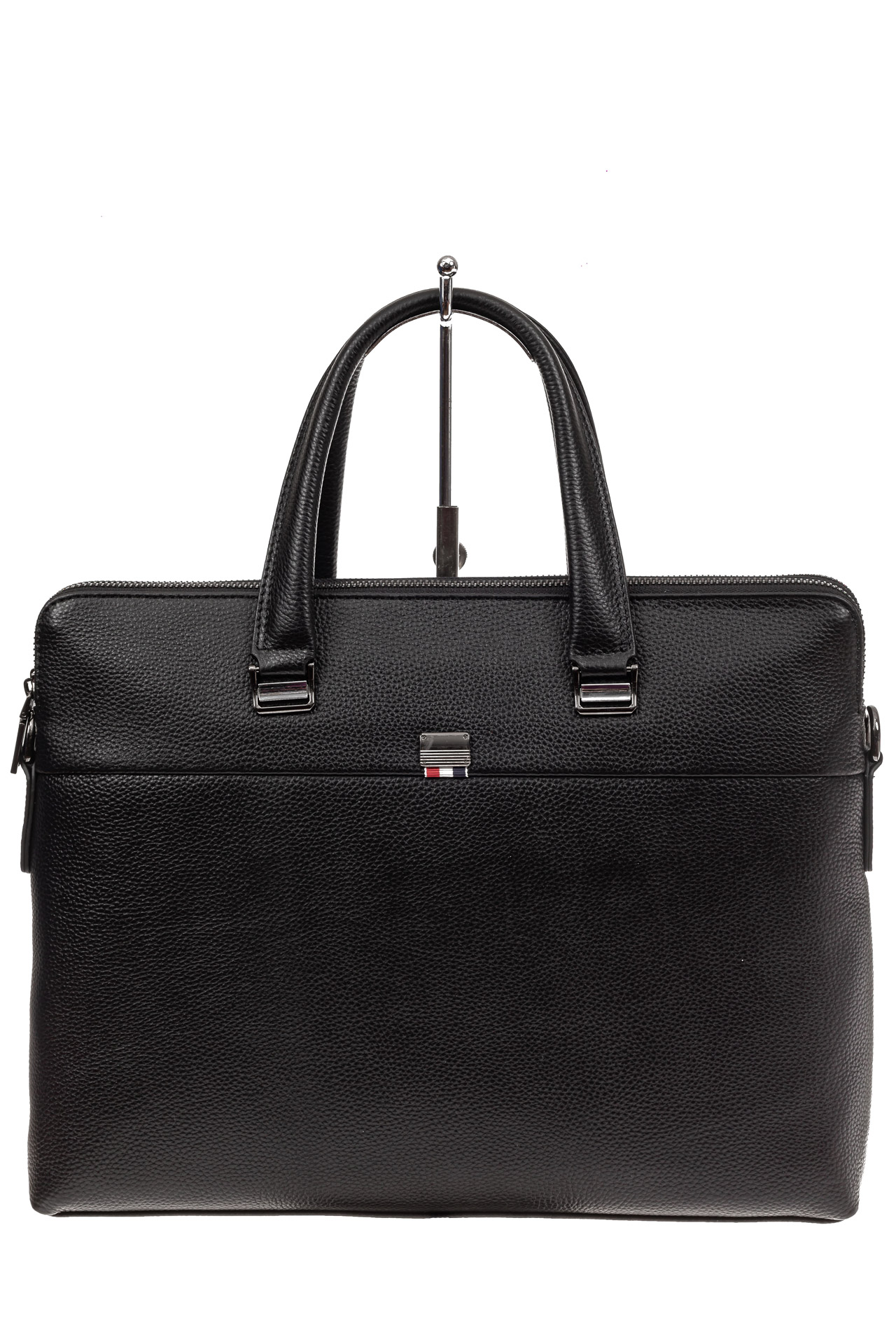 На фото 2 - Мужской кожаный портфель с отделением под ноутбук, цвет черный