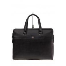 На фото 2 - Мужской кожаный портфель с отделением под ноутбук, цвет черный