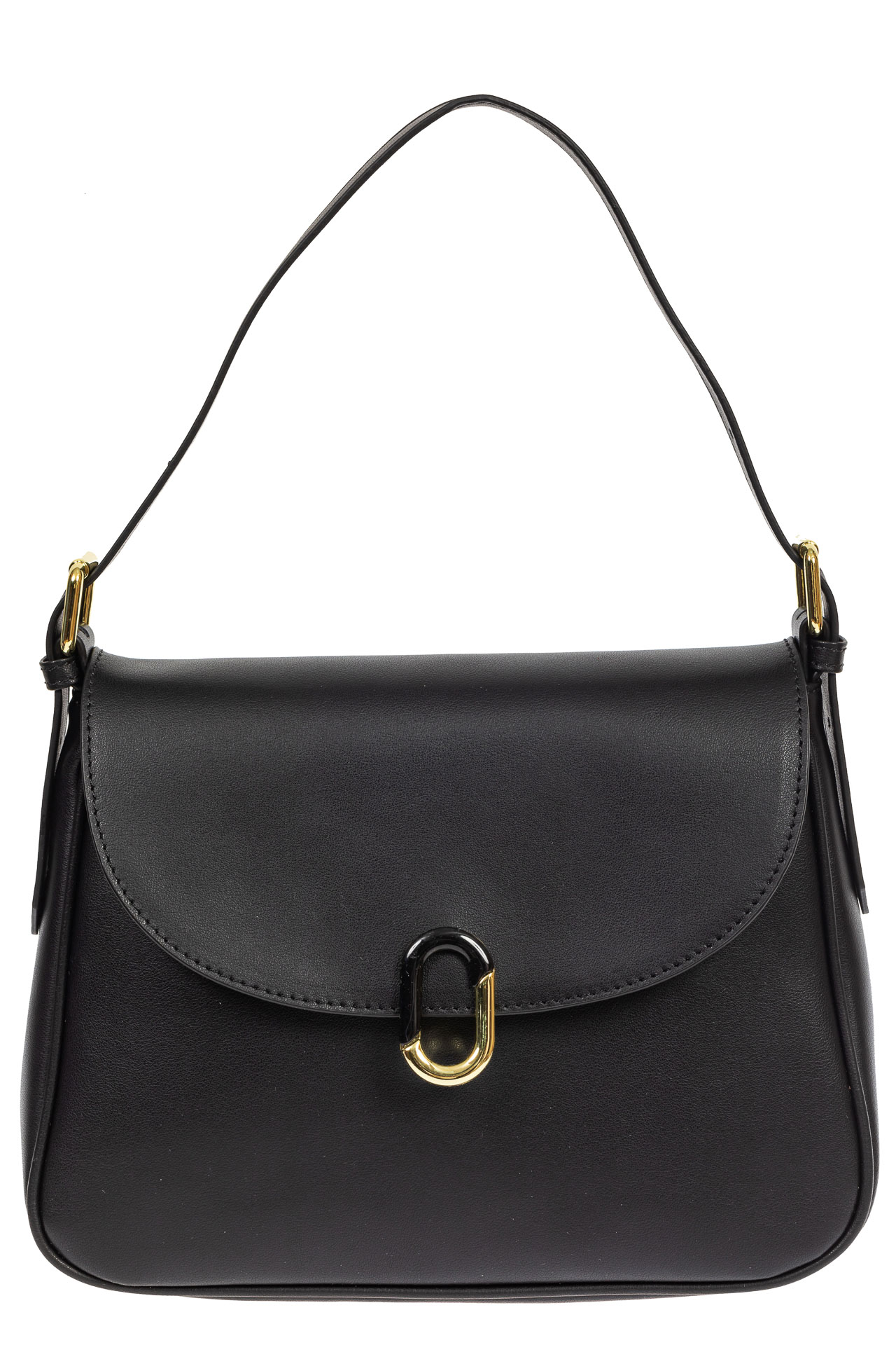На фото 2 - Кожаная сумка satchel с застёжкой из искусственного камня, цвет чёрный