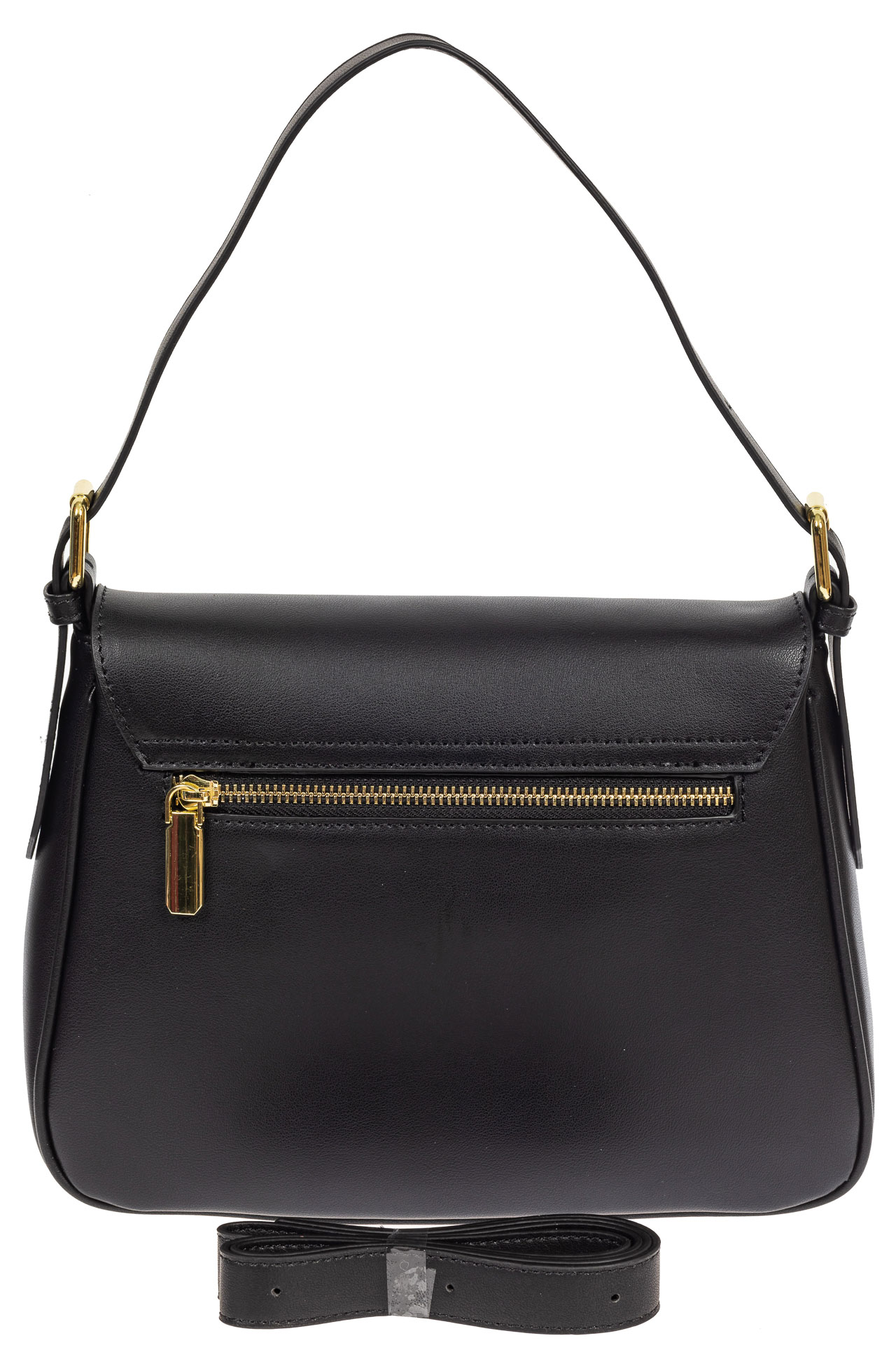 На фото 3 - Кожаная сумка satchel с застёжкой из искусственного камня, цвет чёрный
