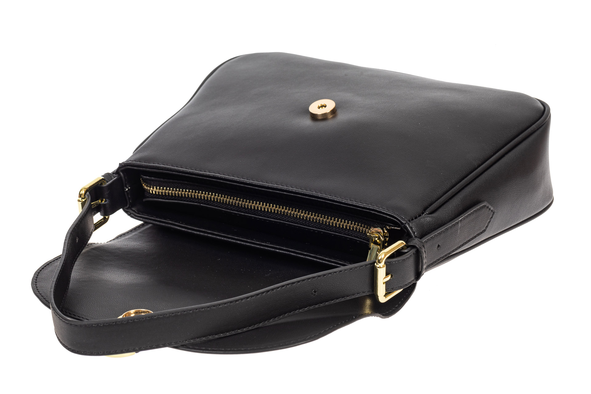 На фото 4 - Кожаная сумка satchel с застёжкой из искусственного камня, цвет чёрный