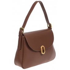 На фото 1 - Кожаная сумка satchel с застёжкой из искусственного камня, цвет коричневый