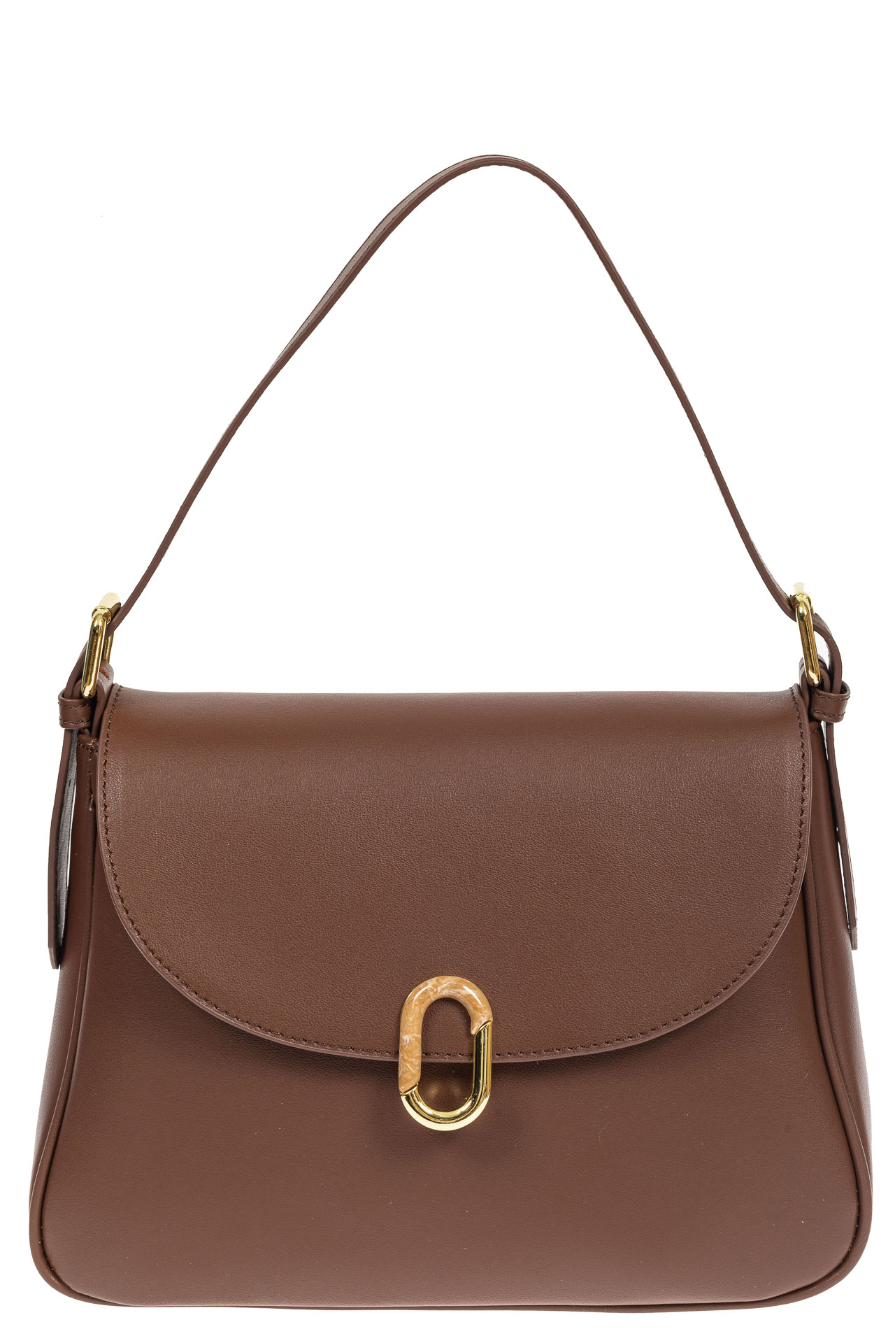 На фото 2 - Кожаная сумка satchel с застёжкой из искусственного камня, цвет коричневый