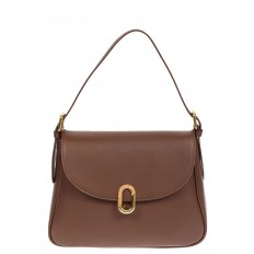 На фото 2 - Кожаная сумка satchel с застёжкой из искусственного камня, цвет коричневый