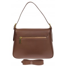 На фото 3 - Кожаная сумка satchel с застёжкой из искусственного камня, цвет коричневый