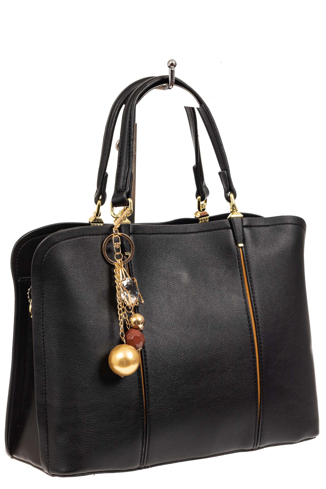 На фото 1 - Женская сумка тоут из искусственной кожи, цвет черный